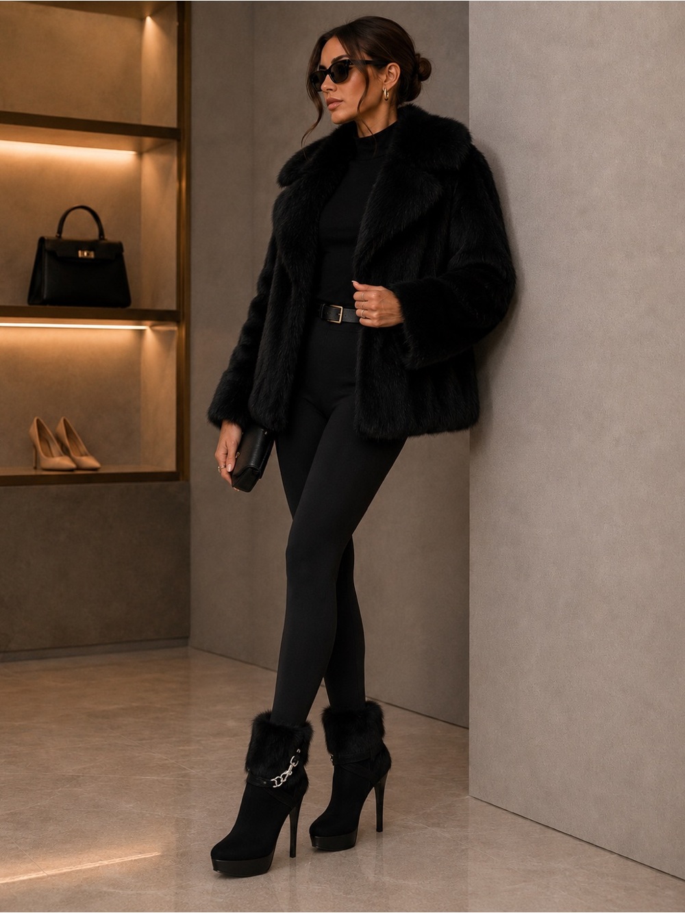 COACH black suede and fur booties with platform heel- Size 8 - Picture 2 of 14